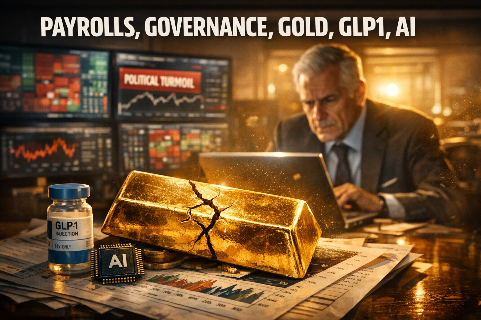 US Jobs Cooldown, JPM Governance Clash, China Gold Surge, GLP-1 Shockwave
